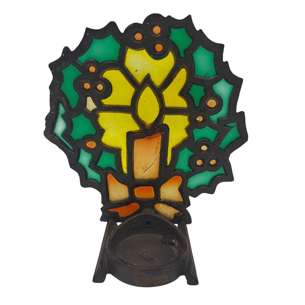 Unbranded Candle Holder Unisex OS Multicolor  Stained Glass Holly Wreath AS/IS